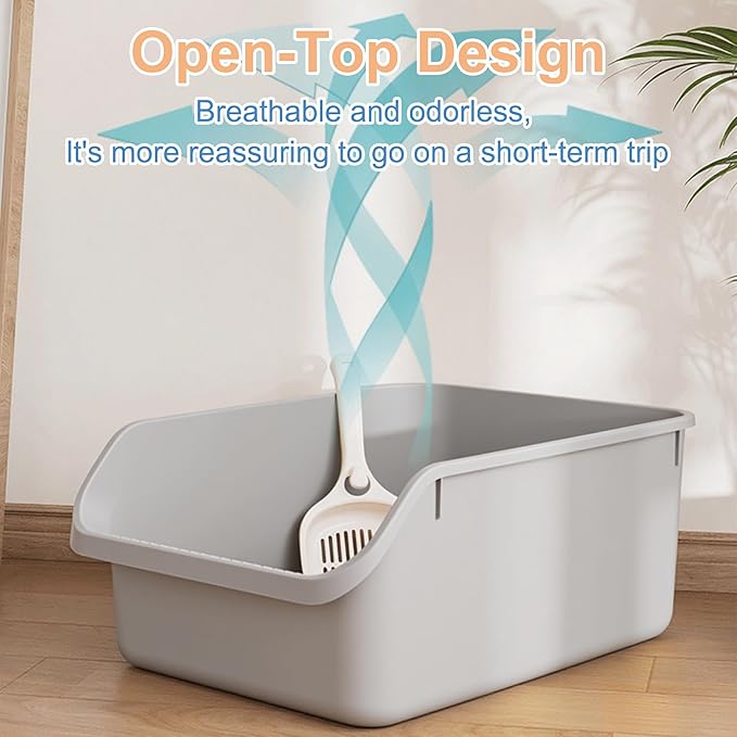Cat Litter Box with High Sides Anti-Splashing for Indoor Cats Low Entry Kitty Litter Boxes (Grey)