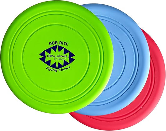 100% Silicone Flying Disc for Dog Training Soft Safe 7 Inches 3 Pack Durable in Green Blue, Red Color