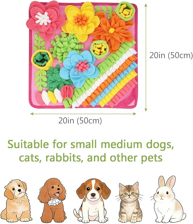 KeeKit Snuffle Mat for Dogs & Cats, Slow Feeding Mat for Small & Medium Breeds, Encourages Natural Foraging Skills, Durable Foraging Pad for Mental Stimulation - Pink, Large