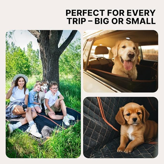 Owleys Dog Car Seat Cover for Back Seat with Shock-Absorbing Dog Seat Belt, Waterproof 600D Oxford Dog Hammock for Car, Heavy Duty Pet Seat Cover for SUV & Trucks - Black Standard