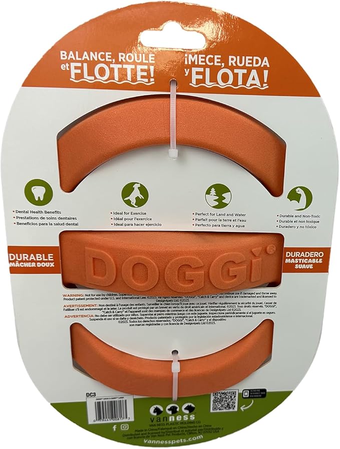 Van Ness Pets Doggi Catch and Carry Flying Disc Floating Dog Toy, Large, Orange