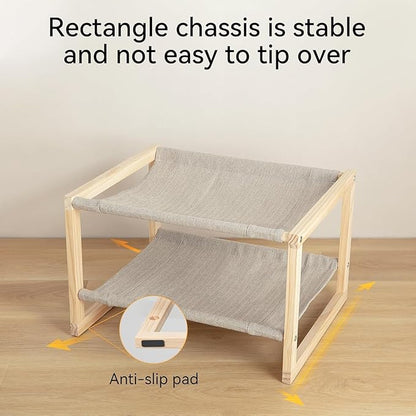 Cat Bed, Double-Layer Wooden Cat Hammock for Indoor/Outdoor, Elevated Small Dog Bed, Made of Natural Materials, Breathable, Comfortable, Sturdy & Durable