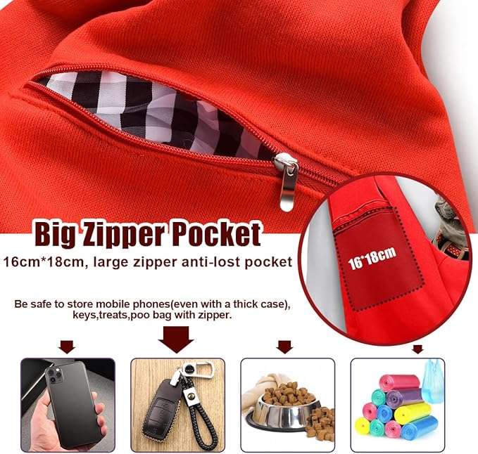Tomkas Small Dog Cat Sling Carrier Puppy Purse Travel Wrap Soft Crossbody Pet Bag (Red, M - Zip Pocket & Adjust Strap)