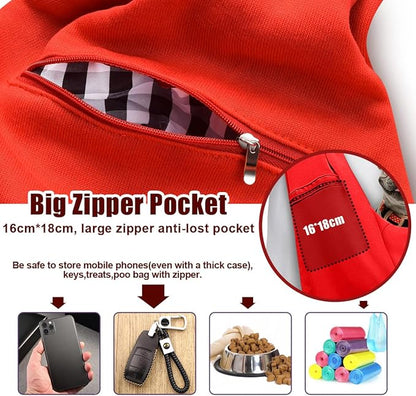 Tomkas Small Dog Cat Sling Carrier Puppy Purse Travel Wrap Soft Crossbody Pet Bag (Red, M - Zip Pocket & Adjust Strap)