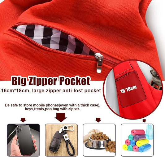 Tomkas Small Dog Cat Sling Carrier Puppy Purse Travel Wrap Soft Crossbody Pet Bag (Red, M - Zip Pocket & Adjust Strap)