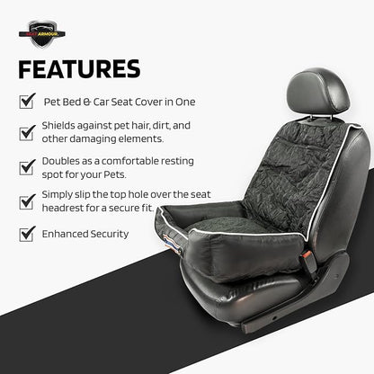 Seat Armour PetBed2Go Black - Car Pet Bed and Seat Cover – Soft, Portable Pet Cushion for Travel – Protects Vehicle Seats from Fur, Dirt & Scratches