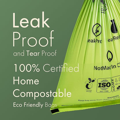 (Not Made In China) 100% Certified Home Compostable Dog and Cat Poop Bags, 300 Count, Plant Based Refill Rolls, Leakproof Doggie Waste Bag, Unscented, Corn Starch and PBAT, 100% Home and TUV Certified