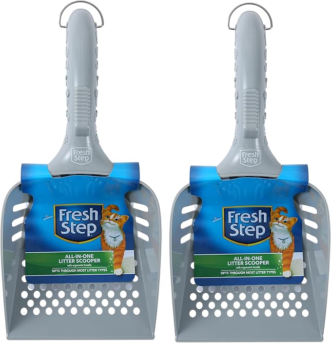 Fresh Step All in One Litter Scoop - Fast and Easy to Use Cat Litter Scooper with Deep Shovel and Ergonomic Handle Grip - 2 Pack