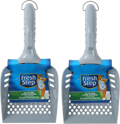 Fresh Step All in One Litter Scoop - Fast and Easy to Use Cat Litter Scooper with Deep Shovel and Ergonomic Handle Grip - 2 Pack