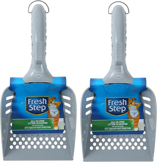 Fresh Step All in One Litter Scoop - Fast and Easy to Use Cat Litter Scooper with Deep Shovel and Ergonomic Handle Grip - 2 Pack