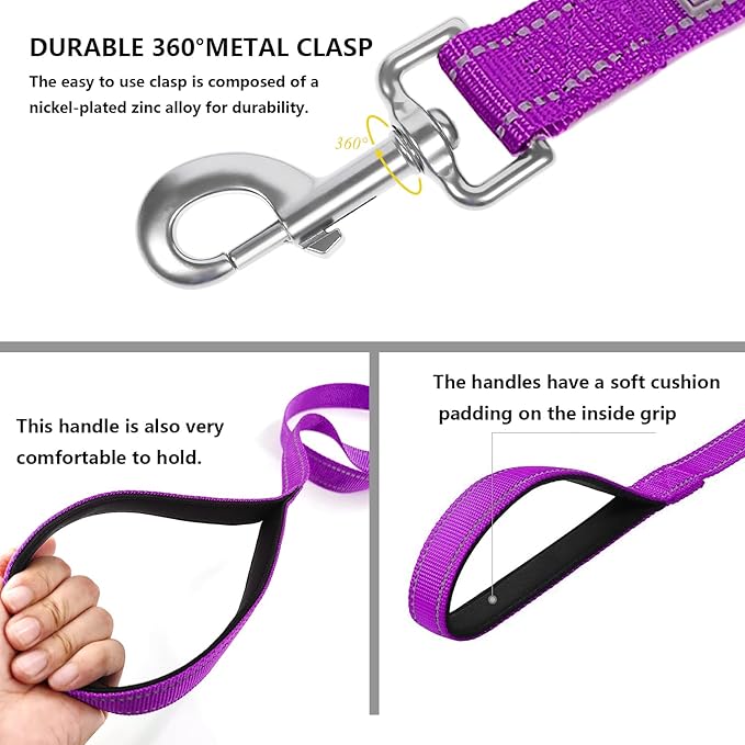 Reflective Dog Leash 6 FT Padded Handle Nylon Dogs Leashes for Medium Dogs Dark Magenta