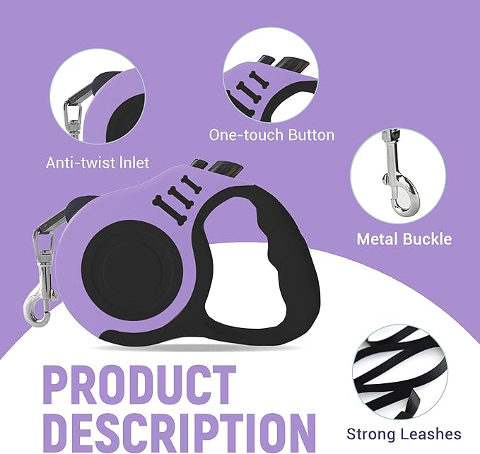 Retractable Dog Leash Automatic Telescopic Tractor Dog Tape, Pet Tape 10/16 FT Durable and Convenient, with Folding Bowl, Dispenser, Rubbish Bags, Suitable for Small and Medium Dogs