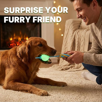 Tug of War Rope Dog Toy - Glow in the Dark Dog Chew Toy with Glowing Squeaky Ball, Pet Interactive Pull Fetch Toys, Teeth Cleaning Chew Toys