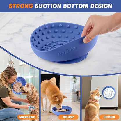 Dog Lick Bowl, Slow Feeder Dog Bowl Licking Mat for Small to Large Dogs, BPA-Free Non-Slip Silicone Slow Feeder Treat Dispenser for Anxiety Relief, Freezer & Dishwasher Safe (Blue, 8.3"×2.6")