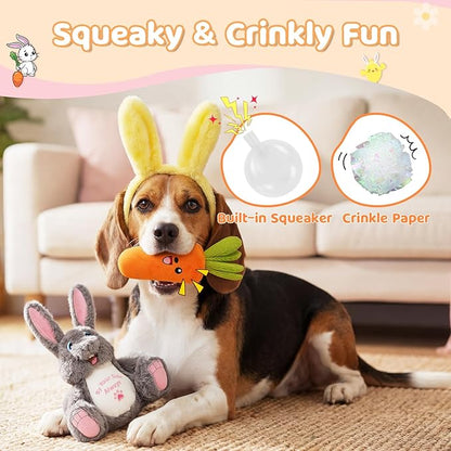 Dog Toys for Small Dogs, Cute Bunny & Carrot Plush Squeaky Dog Toy Set with Crinkle Paper, Soft Interactive Puppy Toys for Indoor Play, Gentle Chewers, 2 Pack