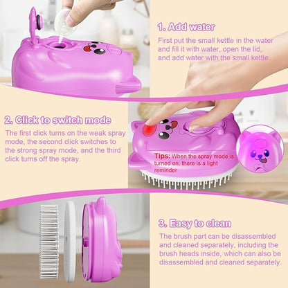 3 in 1 Cat Steam Brush for Shedding, Pet Steam brush for Dog & Cat Shedding & Grooming, for Long & Short Haired Pets, Spritz Defur Comb (rose red)