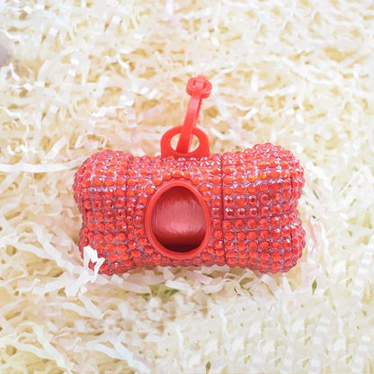 Bling Dog Poop Pickup Bag Dispenser Holder Pet Waste Disposal Bag Pet Trash Bags Holder Bone Shaped (Red)