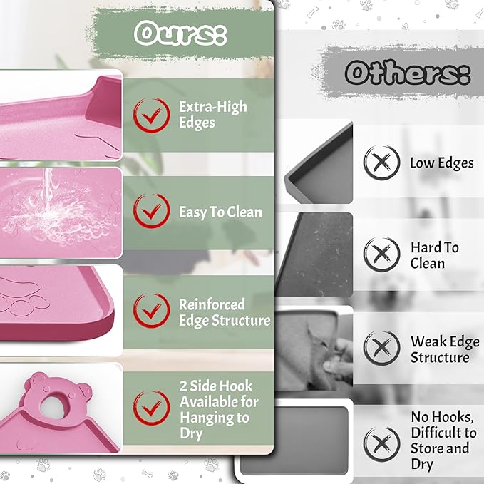Dog Food Mat, Silicone Dog Mat for Food and Water -Pet Feeding Mats with Residue Collection Pocket, Waterproof Dog Cat Bowl Mats with Raised Edges and Hooks, Placemats for Cats and Dogs Water Bowl