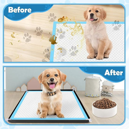 Dog Pee Pad Holder, 2 Pack Dog Potty Tray Silicone Puppy Pad Holder Tray Fits for 24" x 24" Training Pads, Puppy Potty Tray with 8 Clamps No Spill Raised Lip High Edge for Floor Protection (Black)