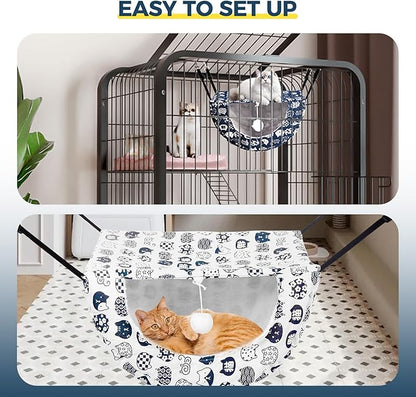 Cat Hammock for Cage with Ball,Hanging Pet Hammock Bed Adjustable,Double Layer Soft Sleeping Hammock for Cats,Ferret,Puppy,Rabbits,Small Animals,1Pack (White)