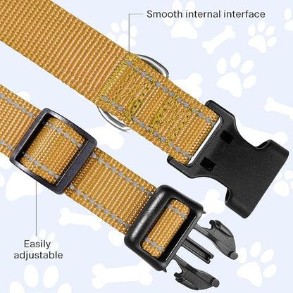 FunTags Reflective Dog Collar, Sturdy Nylon Collars for Puppy and Extra Small Girl and Boy Dogs, Adjustable Dog Collar with Quick Release Buckle,Khaki,5/8" Width