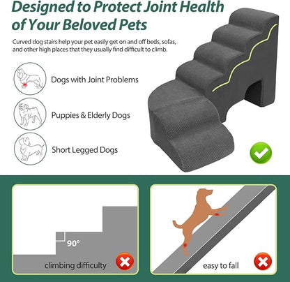 6 Tier Dog Stairs/Steps for High Bed, 27.5”H Non-Slip Pet Stairs Adjust to Left Side of Bed, Pet Steps for Small Dogs, Old Pets, and Injured Dogs, Dark Gray