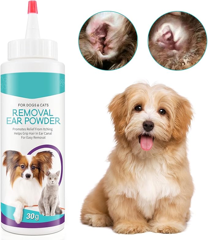 Dog Ear Cleaner, Upgraded Dogs & Cats Ear Powder for Easy Hair Removal, Pets Ear Infection Relief, Soothes Itchy Ears & Relieve Scratching (1)