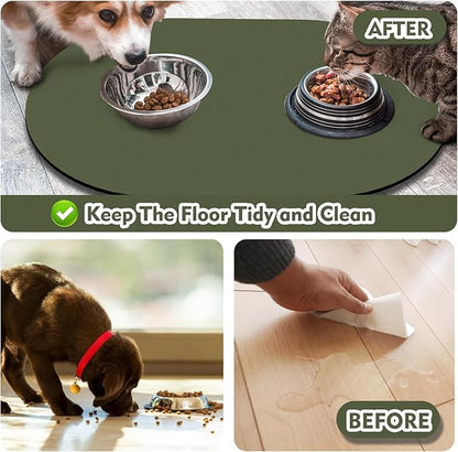 Cat Food Mat 24''x16'', Absorbent Cat Mats for Food and Water, Non-Slip Rubber Mat for Cats Bowls, Easy Store Pet Food Placemat, Mat for Under Cats Food Bowls, Fit with Kitchen Living Room, Dark Green