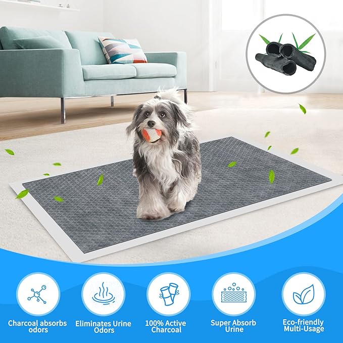 60pcs Charcoal Puppy Pads - Extra Large 24" x 36" Carbon Odor Control, 6-Layer Leak-Proof & Quick Dry Dog Training Pads