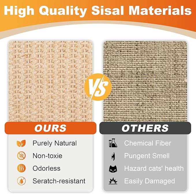 Extra Large 3-in-1 Cat Scratcher Bed with Toy Balls: Natural Sisal Scratching Pad, Cat Indoor Scratching Bed for Large Cats Non-Tip Wood Base Multi-Cat Scratching Board & Scratching Couch Fish Design