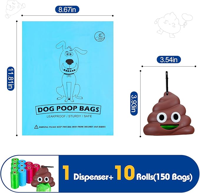 Dog Poop Bag With Holder, 150 Counts Scented Doggie Waste Bags With 1 Dispenser, Pet Poop Bags Rolls For Doggy
