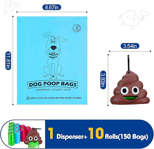 Dog Poop Bag With Holder, 150 Counts Scented Doggie Waste Bags With 1 Dispenser, Pet Poop Bags Rolls For Doggy