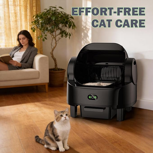 Self Cleaning Litter Box, Multiple Smart Safety Sensor, Open Top Automatic Litter Box, Large Capacity Multiple Cats, with APP Control/1 Trash Bag/1 Litter Mat, Cat Litter Box Automatic Cleaning