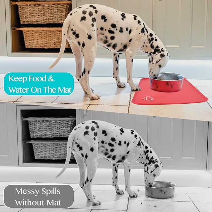 Silicone Waterproof Dog Cat Pet Feeding Mats, Non Slip, Easy Clean Pet Dog Cat Bowl Mats Placemat (24" x 16") Red