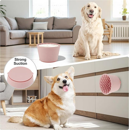 Slow Feeder Dog Bowls, Silicone Dog Lick Bowl with Brush & Scraper, Non-Slip Base Slow Feeder for Anxiety Alleviating & Oral Health, Pinkish Purple