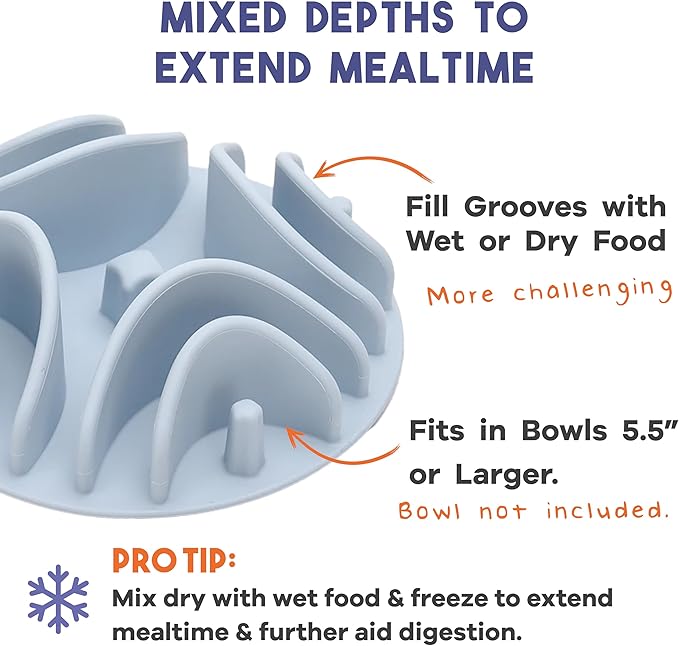 Awoo Great Vibes - Silicone Slow Feeder for Dog Bowls Over 5.5 Inches - Non-Slip, Wet and Dry Food-Compatible Pet Dish with Suction Cups - Extends Mealtime for Fast Eaters - Dishwasher Safe (Sky)