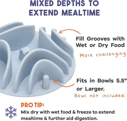 Awoo Great Vibes - Silicone Slow Feeder for Dog Bowls Over 5.5 Inches - Non-Slip, Wet and Dry Food-Compatible Pet Dish with Suction Cups - Extends Mealtime for Fast Eaters - Dishwasher Safe (Sky)