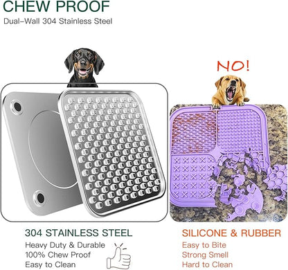 Dual Wall Stainless Steel Large Lick Mat for Dogs & Cats, Chew-Proof Slow Feeder, Anxiety Reducer, Whisker-Friendly for Cats, Non-Slip Heavy Duty Base, Raw Feeding Pad, Dishwasher Safe