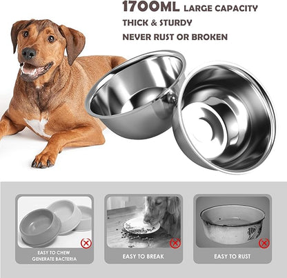 SHAINFUN Elevated Dog Bowls with Slow Feeder & Mat for Medium Large Dogs, Adjustable Height, Raised Dog Bowl Stand with 2 Stainless Steel 58oz Bowls, Tall Dogs Food Water Bowl Wooden & Metal Holder