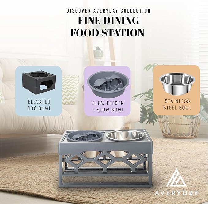 AVERYDAY Slow Feeder Dog Bowls for Large Breed, 2.5 Cups Deep Food Puzzle Bowl with Spinning Slow Feeder Insert, Non-Slip Bottom, Fits for Raised Stand, Hard Maze Design for Medium and Large Dogs