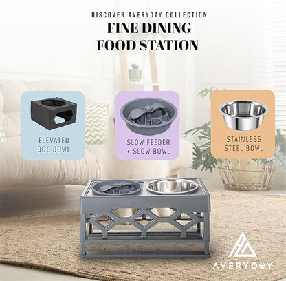 AVERYDAY Slow Feeder Dog Bowls for Large Breed, 2.5 Cups Deep Food Puzzle Bowl with Spinning Slow Feeder Insert, Non-Slip Bottom, Fits for Raised Stand, Hard Maze Design for Medium and Large Dogs