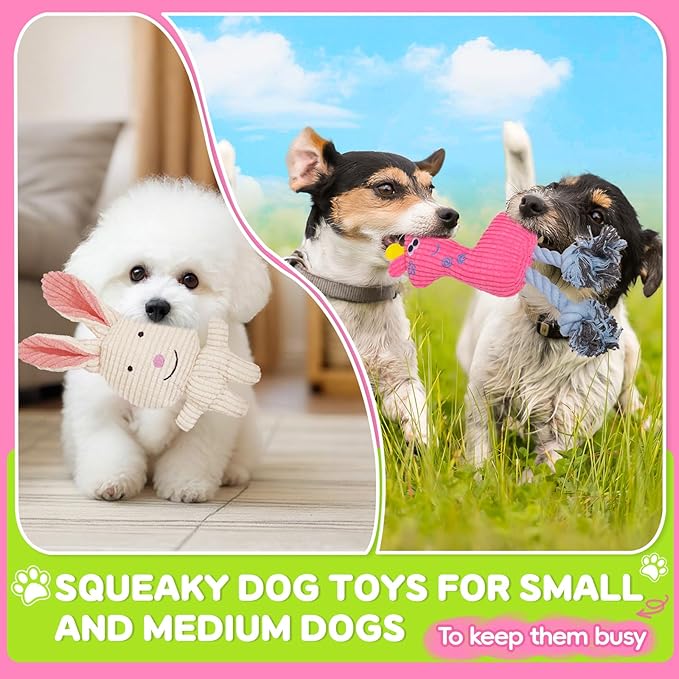 8 Pack Luxury Puppy Toys for Teething Small Dogs, Puppy Chew Toys with Squeaky Dog Toys, Balls and Rope Dog Chew Toys, Dog Toys to Keep Them Busy (Pink, 8-Pack)