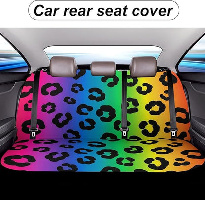 Women's Universal Fit Auto Soft Back Seat Cover, Fashion Decor Car Seat Cover Padded Rear Bench for Trucks SUV Compatible with Rainbow Cheetah Skin Leopard Print