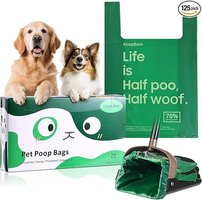 125 Bulk Pack Extra Large Dog Poop Bags for A&H Swivel Bin Pooper Scooper, Pet Waste Bags with Handle for Dog Poop Cat Litter, Heavy Duty Leakproof Unscented (Only Dog Poop Bags)