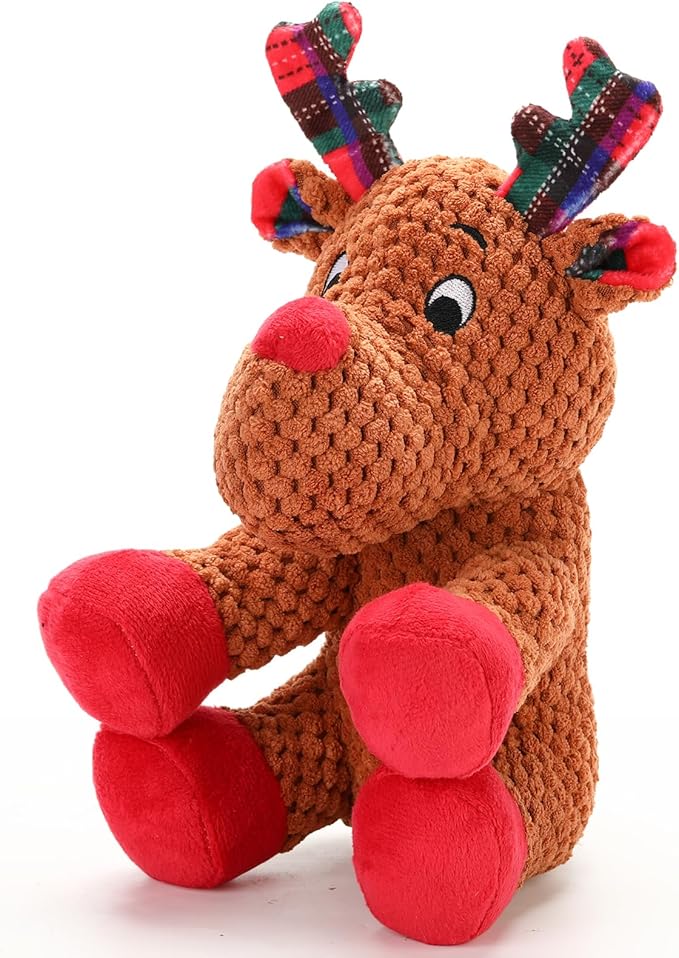Christmas Dog Toys, Tough Dog Squeaky Toys with Crinkle Paper, Interactive Plush Puppy Chew Toys,Cute Christmas Reindeer Dog Toys, Adorable Dog Gifts for Small, Middle,Large Dogs