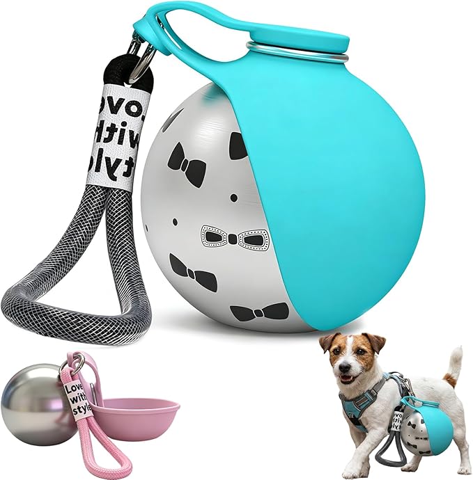 2-in-1 Portable Tumbler for Dogs, Leak-Proof Stainless Steel Dog Water Bottle with Silicone Bowl, Ideal for Walking, Hiking & Travel, Compact Dispenser for Small Dogs & Puppies (10oz) (D)