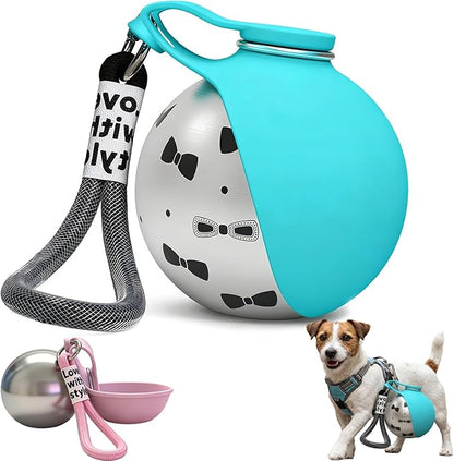 2-in-1 Portable Tumbler for Dogs, Leak-Proof Stainless Steel Dog Water Bottle with Silicone Bowl, Ideal for Walking, Hiking & Travel, Compact Dispenser for Small Dogs & Puppies (10oz) (D)