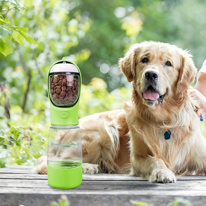 3-in-1 Dog Water Bottle Portable Leak Proof Pet Water Dispenser with Built-in Snack Storage & Waste Bag Holder 14oz for Outdoor Walking, Hiking Travel Green