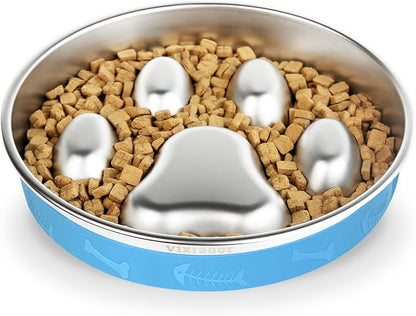 Slow Feeder Dog Bowls Stainless Steel,2 Cups Blue Non-Slip for Small & Medium Sized Dogs,Slow Down Eating Dog Bowl for Fast Eaters