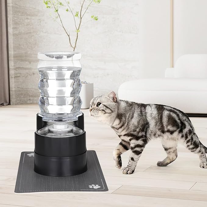 RIZZARI Automatic Dog Water Dispenser: 7L Black Stainless Steel Feeder - Remove Odor/Soften Water - Elevated Design Eases Joint Strain for Senior Dogs - Prevent Urinary Stone - for Livingroom Bedroom
